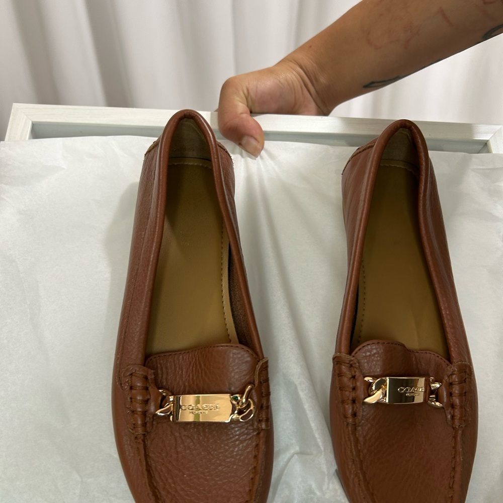 Brown Leather Loafers with Gold Accent - Picture 8 of 10